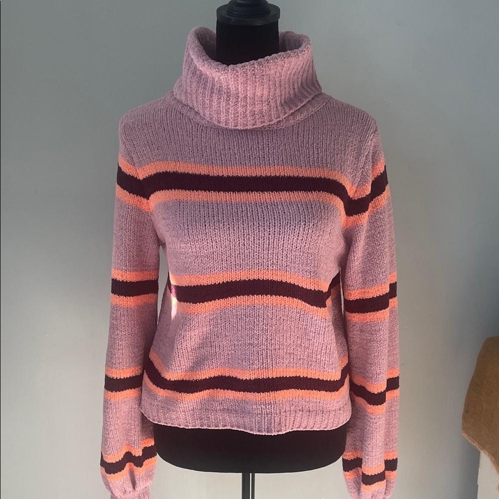 Wild Fable Pink Striped Cowl Neck Sweater